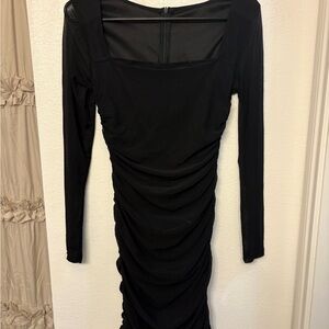 SHEIN Black Ruched Long Sleeve Dress